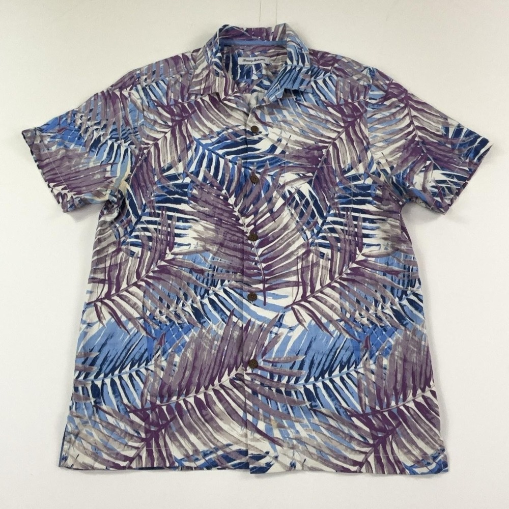 Tommy Bahama IslandZone Shirt Mens Medium Silk Blend Palm Hawaiian Button Up